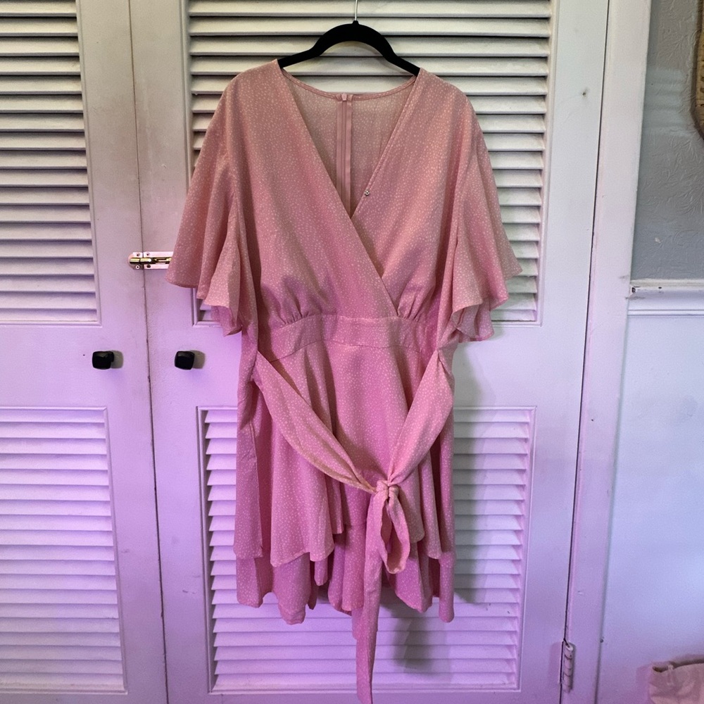 Pink Wrap Romper  with Tie Waist